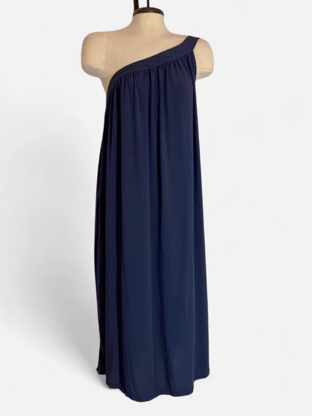 Old Navy One-Shoulder Maxi Dress Navy Blue Rayon Pockets Small